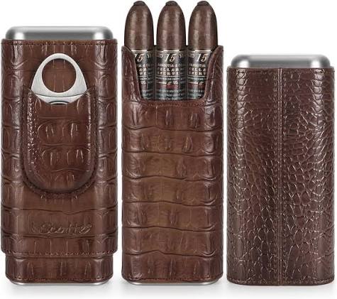 Brown Alligator Leather Travel Case — Three Finger